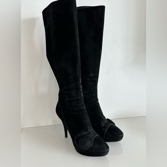 Louis Vuitton Black Suede Platform Boot Heels, Size 38.5 - Picture 8 of 9